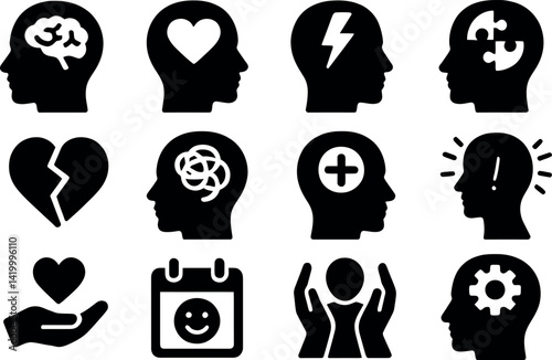 Icons of Human Thought: A visual exploration of various mental states and emotional conditions, symbolized through thoughtfully crafted icons.