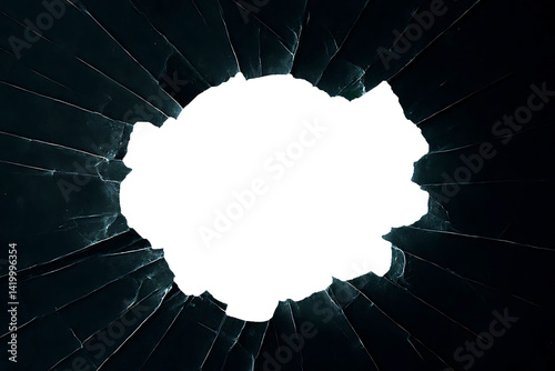 Shattered Perspective: A stark and intriguing image of shattered glass, revealing a glimpse through a void, symbolizing fragility, damage, and the breaking of barriers.