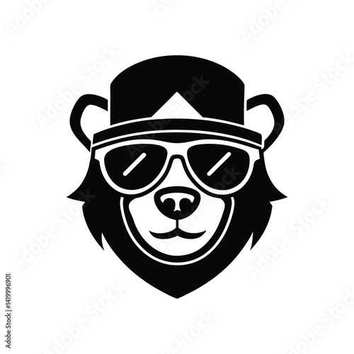 Silhouette art illustration mascot logo of bear head wearing baseball cap and shutter shades sunglass.eps