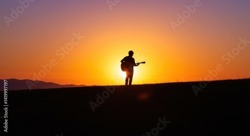 Wallpaper Mural Silhouette of a Guitarist at Sunset - Photo Torontodigital.ca