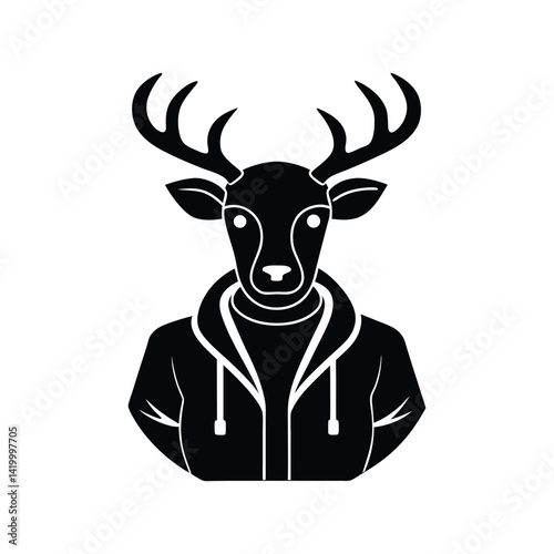 Silhouette art illustration mascot logo of deer head wearing bomber jacket.eps