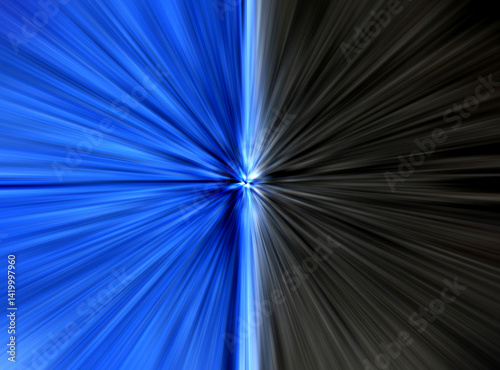 Abstract radial zoom blur surface in dark blue and dark gray tones. Dynamic motion lines converge to a bright center point, creating a high-energy, futuristic visual effect. 