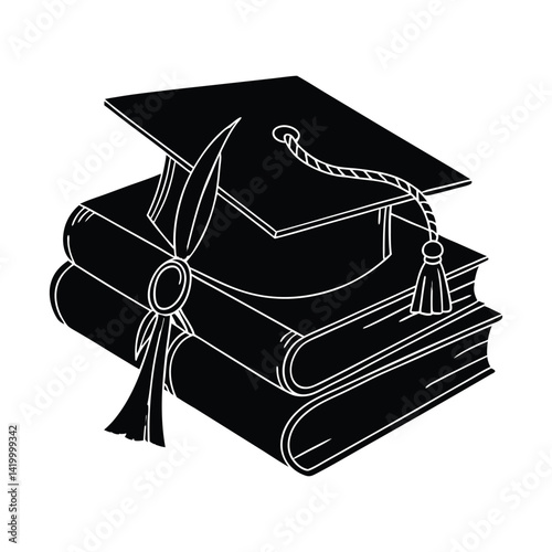 black and white graduation cap and book vector