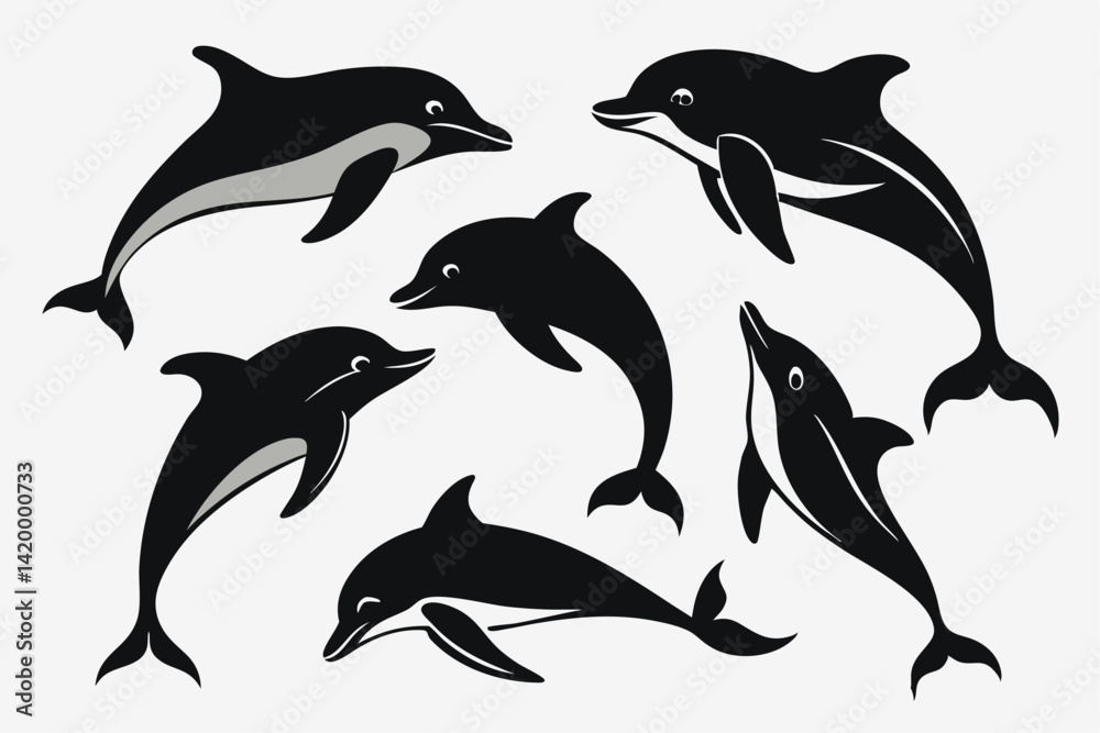 Fototapeta premium dolphin silhouette set.