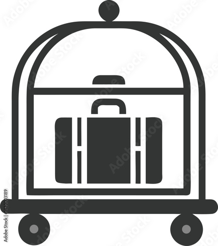 Hotel Luggage Cart Icon with Suitcase Icon, White Background, Clean Line Art