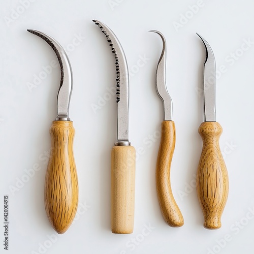 Four Woodcarving Tools on White.