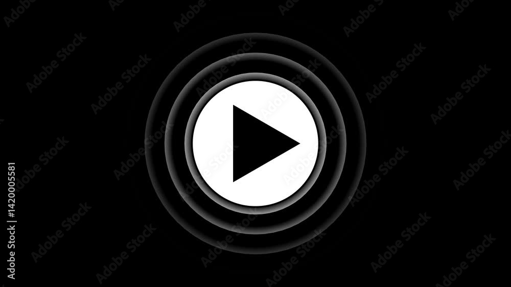 play icon, video play icon for website and mobile design animation on black background. glowing play button animation. Press to play. On black background