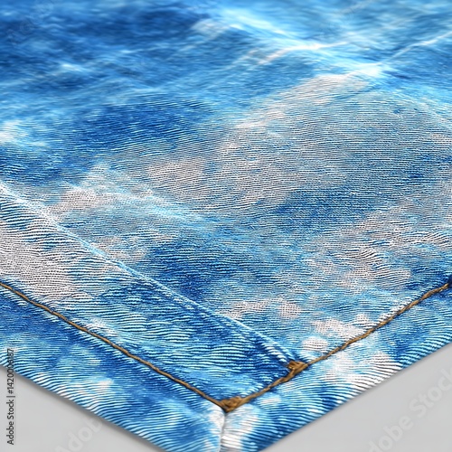 Blue and White Fabric Pattern Design with a Distinct Square Shape and Intricate Textile Fibers.