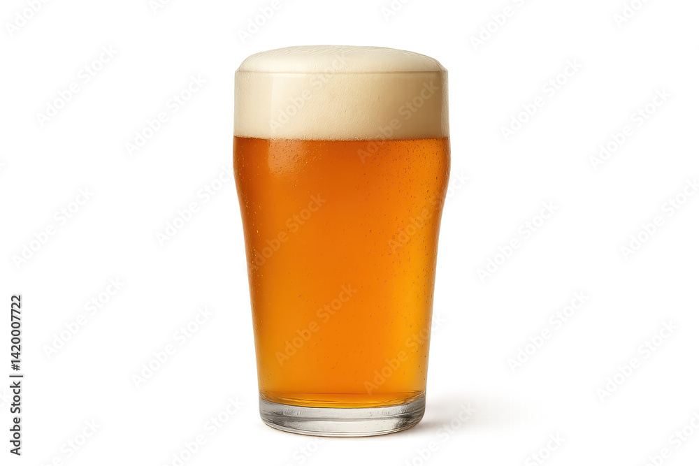 Golden Beer in a Glass with Foam on Top, Isolated on White Background Golden Beer in a Glass with Foam on Top, Isolated on White Background