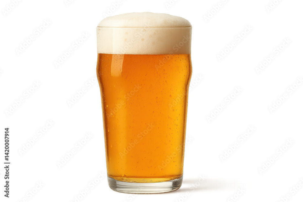 Refreshing Beer Glass with Frothy Foam on Top Against Transparent Background Refreshing Beer Glass with Frothy Foam on Top Against Transparent Background