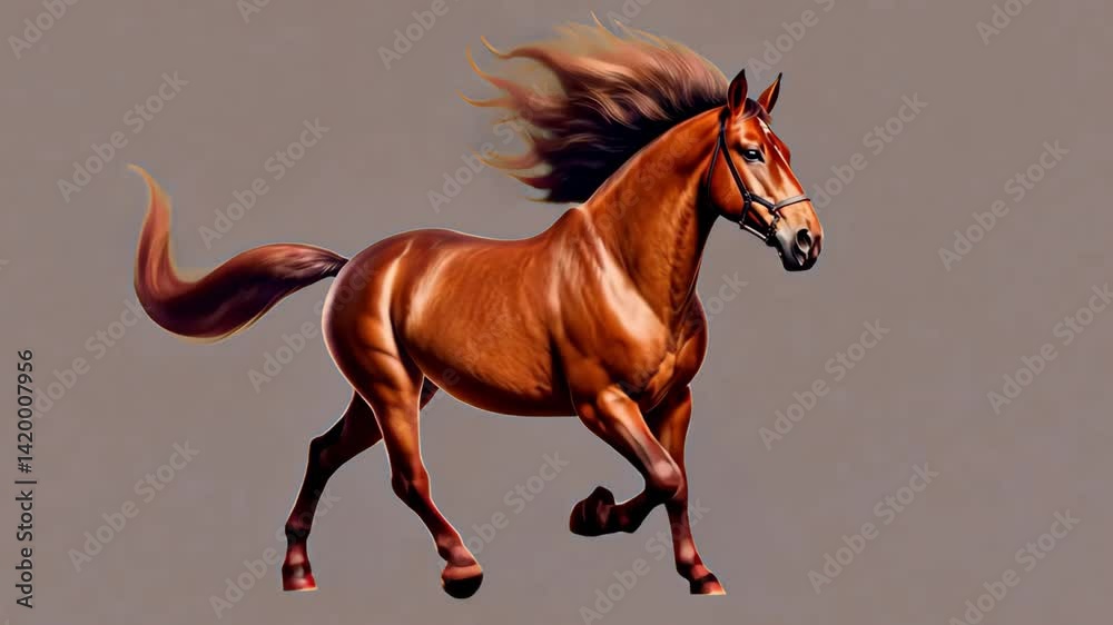 Chestnut horse trotting animation isolated asset, transparent 4K video, alpha channel, ProRes 4444
