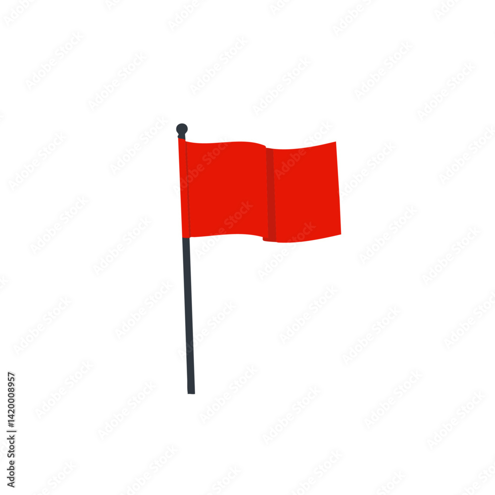 Vector illustration of a bold red flag waving on black pole depicting simple and striking minimalist design. Vector illustration of a bold red flag waving on black pole depicting simple and striking minimalist design.