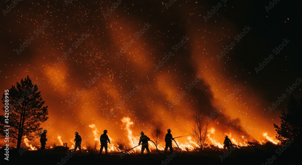 Fototapeta premium Firefighters battling wildfire, photos