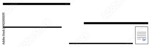 Paper with text and signature placed alongside horizontal lines. Ideal for agreement, contract, legal, communication, signature, document signing, flat simple metaphor