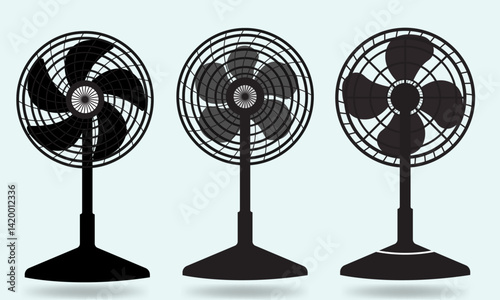 Set of Electric Table Fans Vector Silhouette Icons