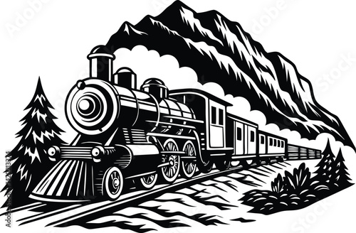 black and white steam train with smoke trails