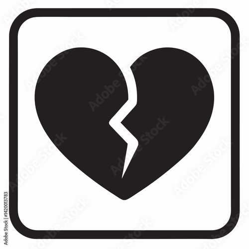 Heartbreak Black and White Square Icon vector 