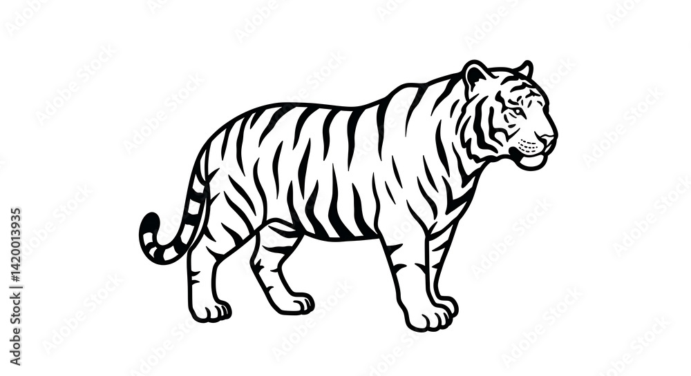 Naklejka premium Tiger Standing Illustration Black and White