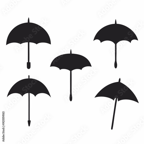 Umbrella vector silhouettes set