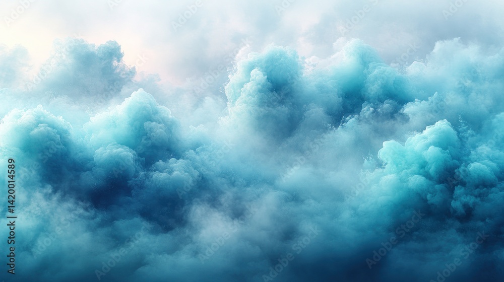 Fototapeta premium Soft, fluffy clouds in shades of blue blend together, creating a calming sky