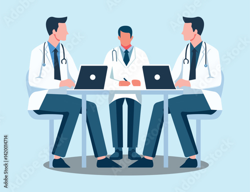 Doctor and patient flat vector, healthcare consultation illustration, medical checkup scene, hospital visit, cartoon doctor, clinic appointment concept, healthcare vector art design