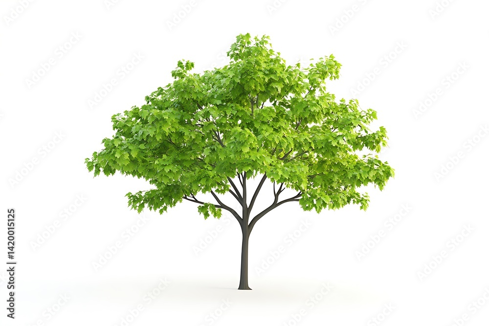 3D Model of a Maple Tree Sapling, Isolated on White Background