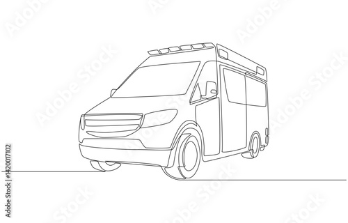 Continuous one line drawing of ambulance car, emergency medical response concept, single line art
