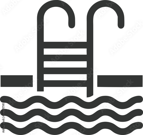 Pool Ladder Icon with Water Waves, Swimming Pool Elements and Summer Vacation