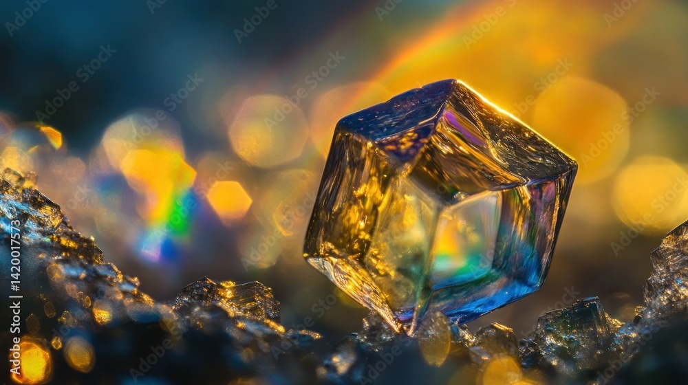 A close up image of a reflective crystal with colors A close up image of a reflective crystal with colors