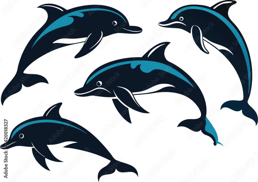 Fototapeta premium dolphin silhouette set.