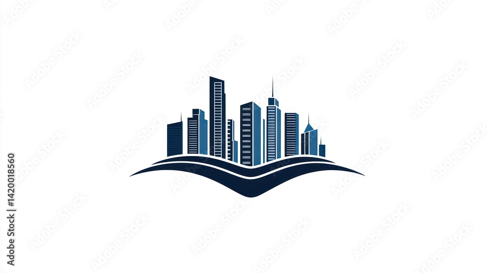 Fototapeta premium City Skyline Design on Wave Background