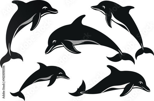 dolphin silhouette set.