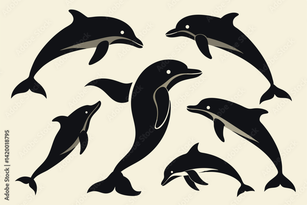 Fototapeta premium dolphin silhouette set.