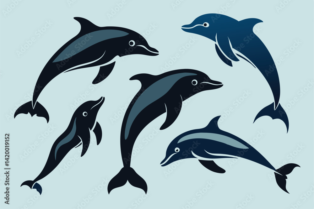 Fototapeta premium dolphin silhouette set.