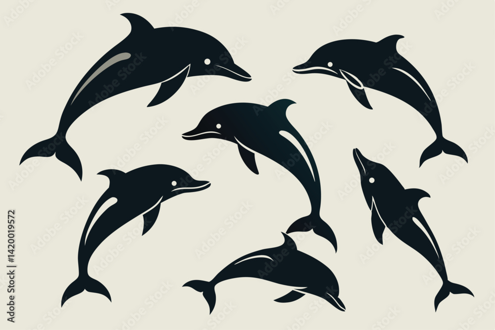 Fototapeta dolphin silhouette set.