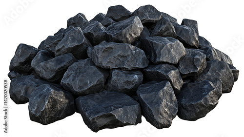 A group of large black coal chunks scattered elegantly isolated on transparent background (5)