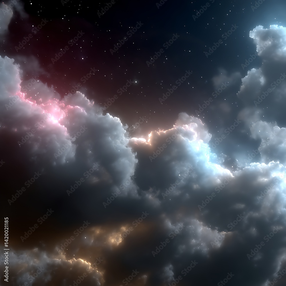 Obraz premium Celestial Drama Night Sky Above Clouds Majestic Atmospheric Dreamy Vision Scenery and Fantasy Space