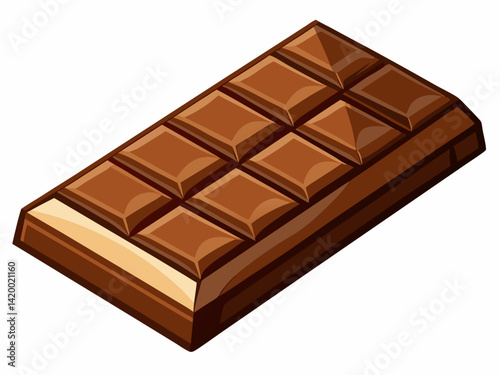 A high-quality vector illustration of a segmented chocolate bar with smooth texture and one corner bitten, isolated on a white background