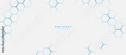 Abstract Blue Hexagon Network Pattern on White Background