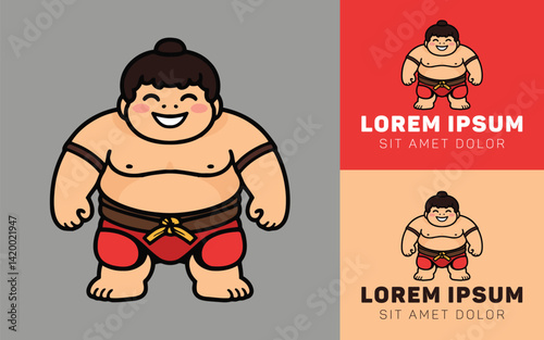 Chibi Sumo Cartoon Icon in Classic Wrestling Stance Pose