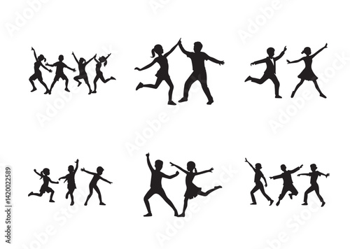 Children dancing street dance silhouette vector Set
