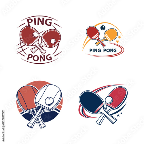 Table Tenis Logos Featuring Paddles and Ball in Artistic Designs