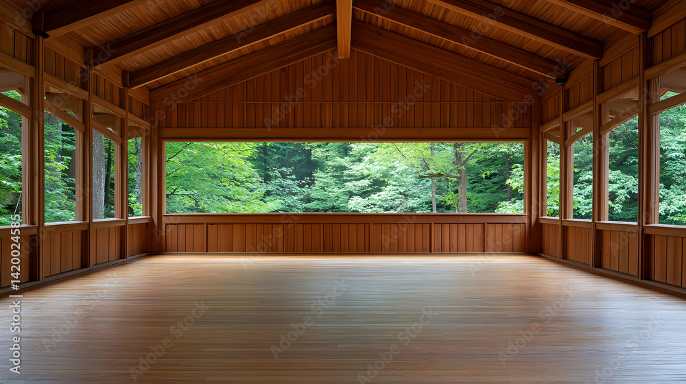 Empty Wooden Pavilion With Forest View Empty Wooden Pavilion With Forest View