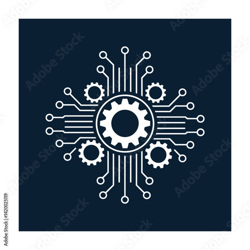 Interconnected Gears and Circuitry: An abstract design featuring interconnected gears and circuitry, symbolizing technological synergy and innovation.