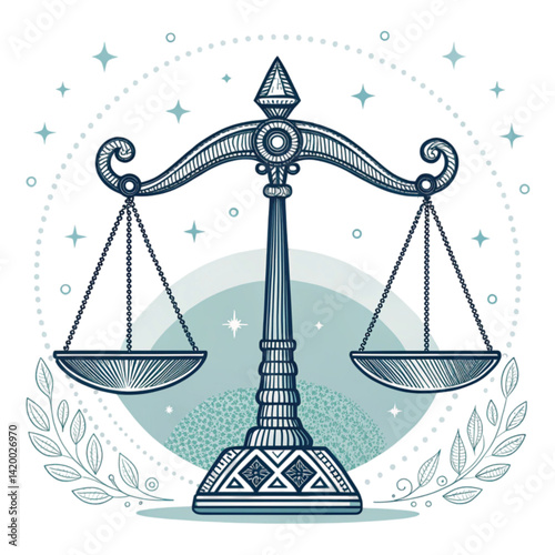 Legal scales symbolizing justice in a decorative style  