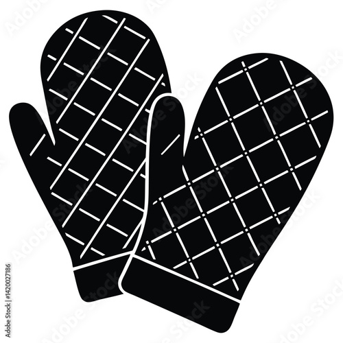 Isolated Black Vector oven gloves WIith White Background