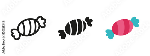 Candy icon. Wrapped sweet with striped design vector illustration. Sugary treat for festive occasions. Colorful dessert and snack symbol. Confectionery and chewy delight pictogram.