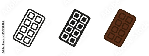 Chocolate icon. Sweet cocoa bar vector illustration. Gourmet dessert and sugary snack symbol. Square-shaped treat pictogram. Confectionery product and delicious food sign.