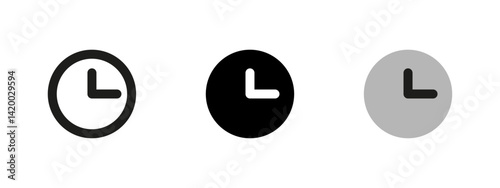 Clock icon. Circular watch face vector illustration. Timekeeping symbol showing hour and minute hands. Punctuality and scheduling pictogram. Useful for alarms, deadlines and time management.