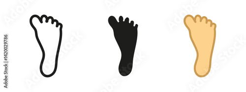 Foot icon. Human footprint vector illustration. Sole with five toes symbolizing walking or stepping. Anatomical sign for direction, health, barefoot activities or pathfinding.